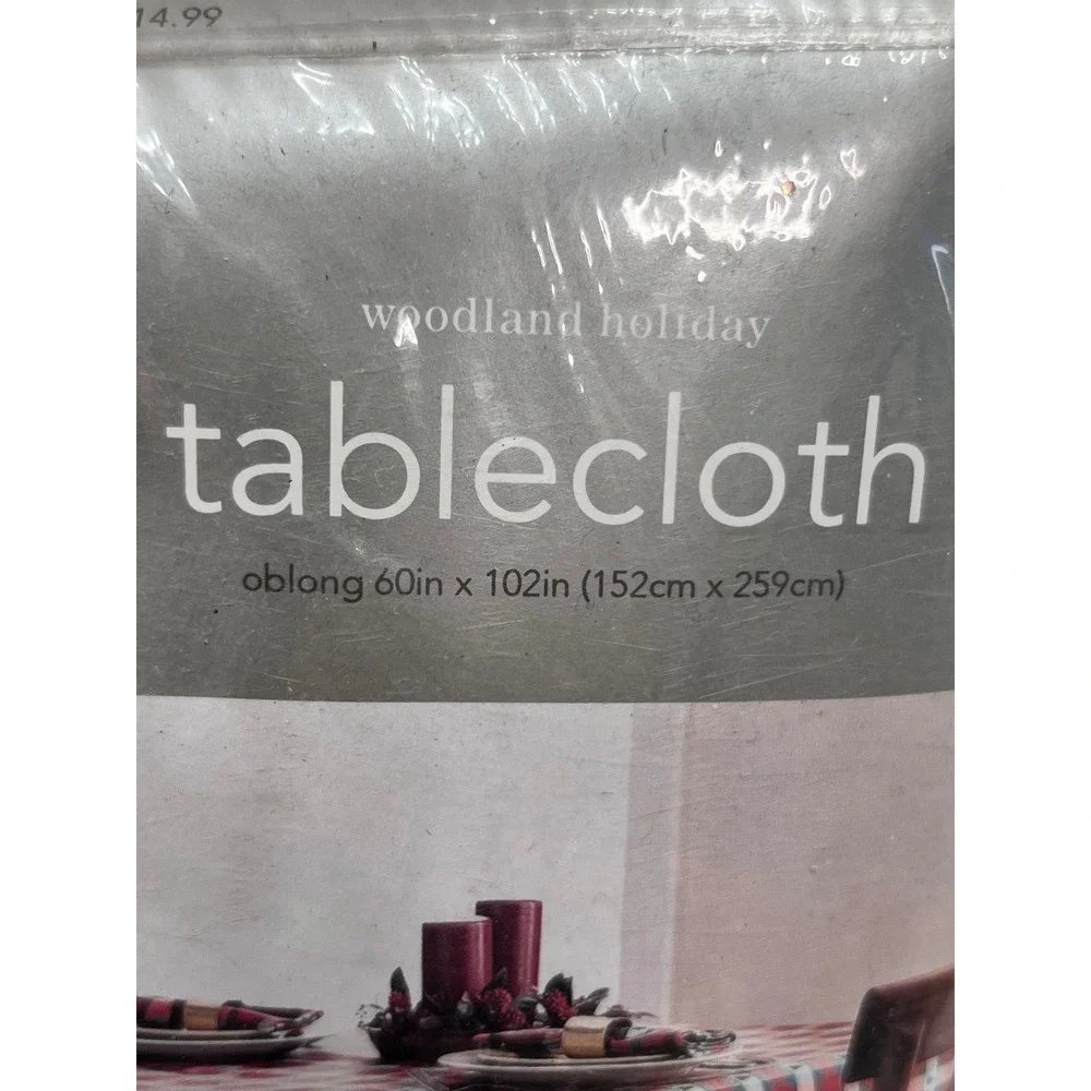 Martha Stewart Everyday Woodland Holiday Tablecloth Oblong 60x102 Red Green